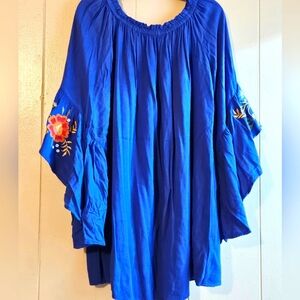 Umgee Blue Dress With Embroidered Bell Sleeves - Size L